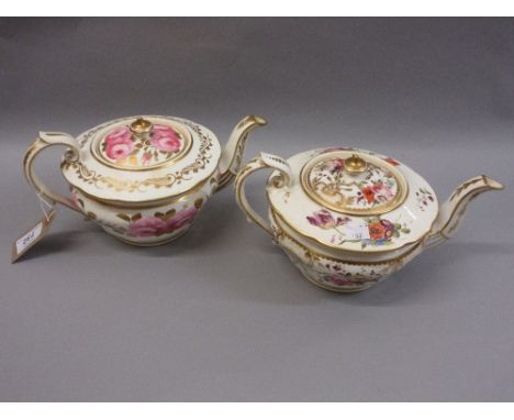 19th Century English porcelain teapot painted with roses and gilding together with another similar (at fault) CONDITION REPOR
