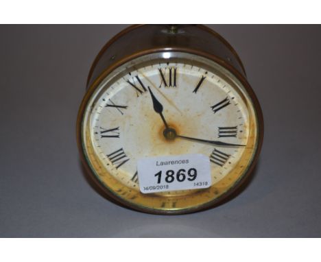 19th Century circular brass drum clock with enamel dial (at fault)