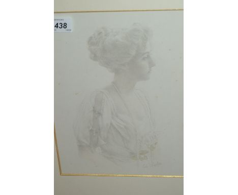 Pencil drawing, half length portrait of a lady wearing a pearl necklace, signed Charles, 10ins x 6ins, together with a waterc