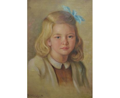 Bar Wenghart, oil on canvas, head and shoulder portrait of a girl, signed and dated 1947, 21ins x 17ins, cream and gilt frame