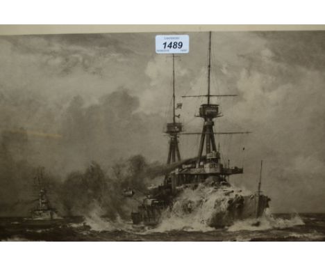Bernard Finigan Gribble, signed print, battleship convoy, inscribed as a gift to His Grace the Duke of Norfolk from the artis