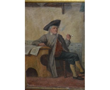 A. Duval, signed oil on canvas, portrait of a seated gentleman with clay pipe, maplewood framed, 12.5ins x 9.5ins
