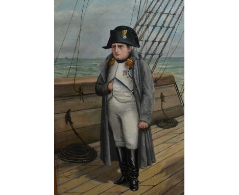 W. Cornwall, oil on board, portrait of Napoleon on board H.M.S. Northumberland on the journey to St. Helena, signed and indis