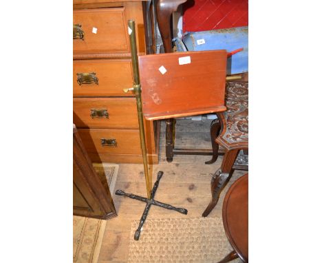 19th Century cast iron brass and mahogany adjustable reading stand with maker's enamel label ' John Carter, London '