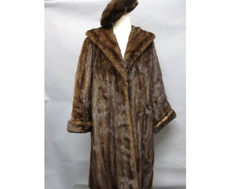 Ladies three quarter length mink fur coat with beret and gloves, together with a fur stole and box of trimmings