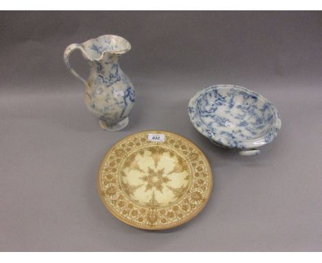 Small 19th Century Copeland blue and white transfer printed jug and bowl together with a Royal Worcester soup dish made for O