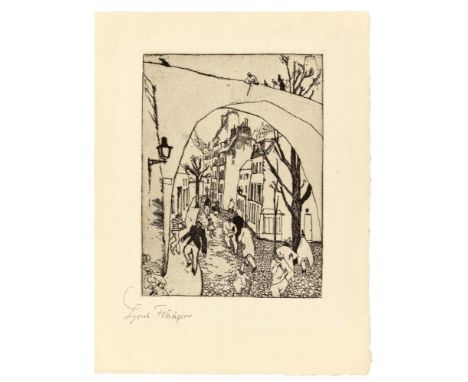(See English version below)Lyonel Feininger (1871 – New York – 1956). „Die grüne Brücke“. 1910/11Radierung auf Bütten.  26,7&