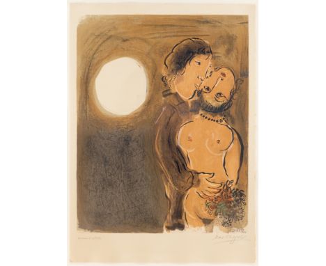 (See English version below)Marc Chagall (Witebsk 1887 – 1985 Saint-Paul-de-Vence). „Couple en ocre“. 1952Farblithografie auf 