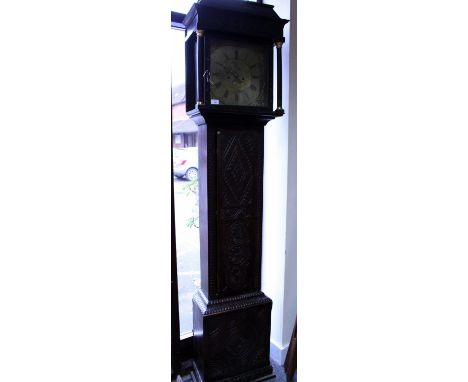 AN ANTIQUE EIGHT DAY LONGCASE CLOCK the brass dial signed Winstanly Holywell and having Arabic and Roman numerals with a subs
