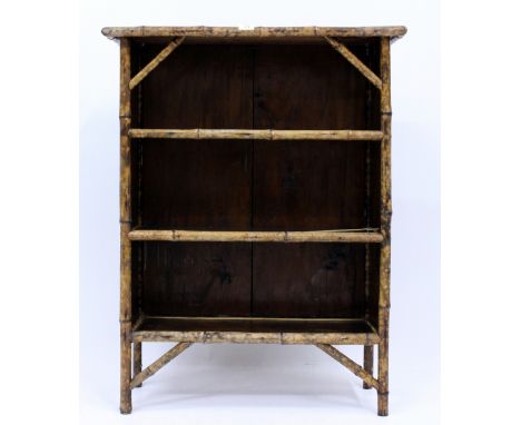 AN EARLY 20TH CENTURY BAMBOO BOOK SHELF with three fixed shelves 75cm wide x 32cm deep x 100cm high 
