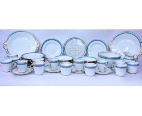 A GRANGER & CO. WORCESTER COMMEMORATIVE TEASET 'Miss Moreton's marriage dated 1867' consisting of teacups, saucers, side plat