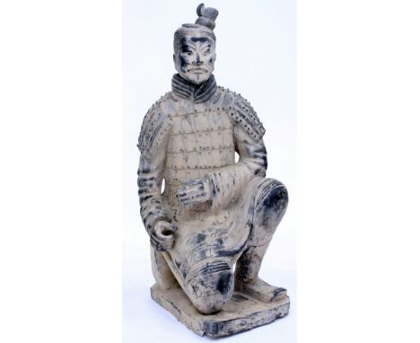 A CHINESE TERRACOTTA ARMY REPLICA FIGURE of a kneeling warrior, 98cm in height and a further warriors head