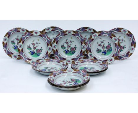 A SET OF FOURTEEN LATE 19TH / EARLY 20TH CENTURY SPODE CHINOISERIE DECORATED SOUP BOWLS pattern No. 9647, 25cm diameter (14)