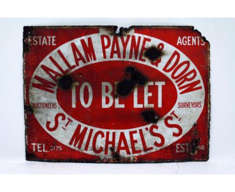 A VINTAGE RED ENAMEL MALLAM PAYNE AND DORN ST MICHAEL'S AUCTIONEERING SURVEYORS SIGN 40cm high x 56cm 