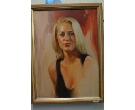 Oil on canvas portrait of a lady indistinct signature 