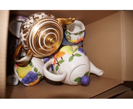 Box of ceramic teapots &amp; others 