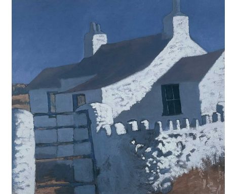 ‡ HUW JONES limited edition (26/50) colour print – whitewashed Welsh cottage in sunlight, entitled ‘Frondeg’, signed, 41 x 44