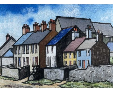 ‡ WARREN WATKINSON MORRIS mixed media – architectural colourful view of an Ynys Mon (Anglesey) village, entitled verso ‘Penyg