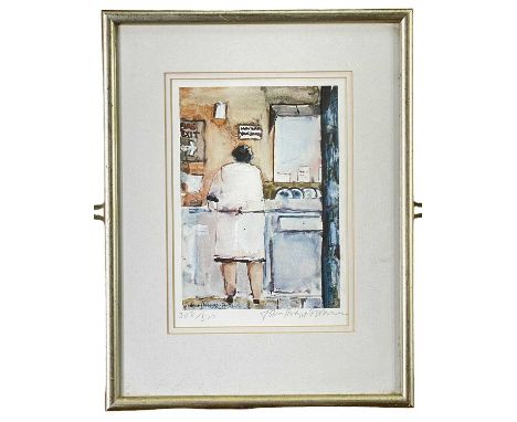 ‡ JOHN KNAPP-FISHER limited edition (308/500) print - untitled, a figure washing up, signed fully in pencil, 22 x 15cmsProven