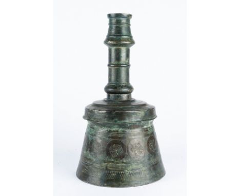 Islamic Art. An early Ottoman bronze candlestick  Anatolia, 15th century . candlestick stem movable. Cm 23,50 x 40,50. 