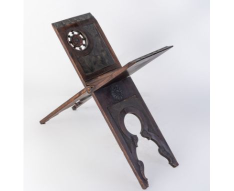 Islamic Art. A massive Carlo Bugatti style orientalist folding Qur'an stand Italy, late 19th century  . Cm 76,00 x 61,00. 