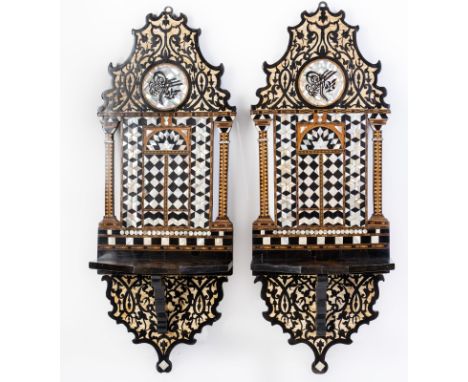 Islamic Art. A pair of Ottoman mother-of-pearl inlaid turban stands (KAVUKLUK) with tughra of Abdulmecid I  Turkey, mid 19th 