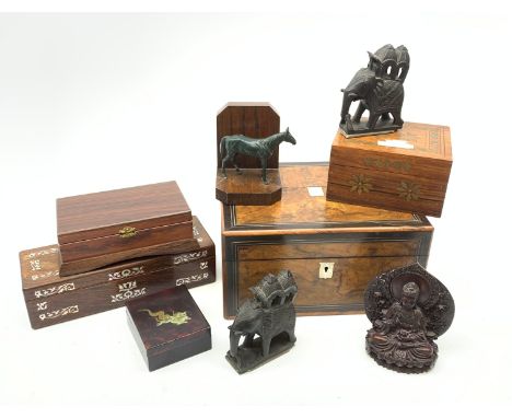  A 19th century walnut box, with mother of pearl cartouche and escutcheon, together with a further mother of pearl inlaid box