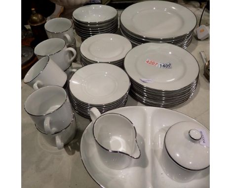Fifty one piece Royal Worcester classic platinum dinner set. Not available for in-house P&amp;P 