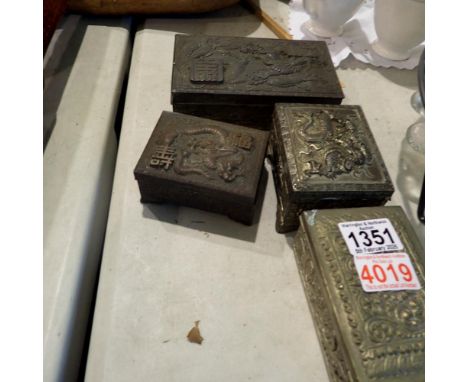 Assorted metal trinket boxes, one in pewter and 3 in the Oriental style. Not available for in-house P&amp;P