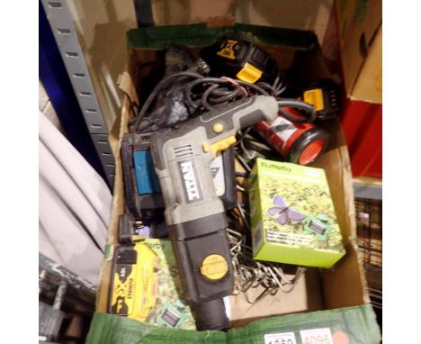 Mixed tools and batteries, including a Titan hammer drill. All electrical items in this lot have been PAT tested for safety a