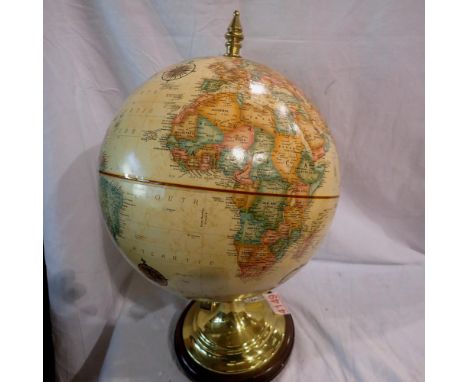 Replogle 9 inch globe, on a brass and mahogany stand. UK P&amp;P Group 2 (£20+VAT for the first lot and £4+VAT for subsequent