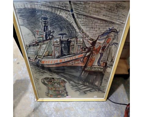 Print of canal board by John Fairie, 57 x 79 cm. Not available for in-house P&amp;P