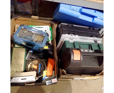 Quantity of hand tools and tool boxes in two trays. Not available for in-house P&amp;P 