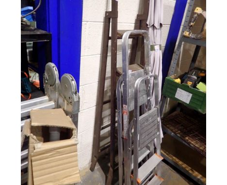 Three metal folding step ladders. Not available for in-house P&amp;P 