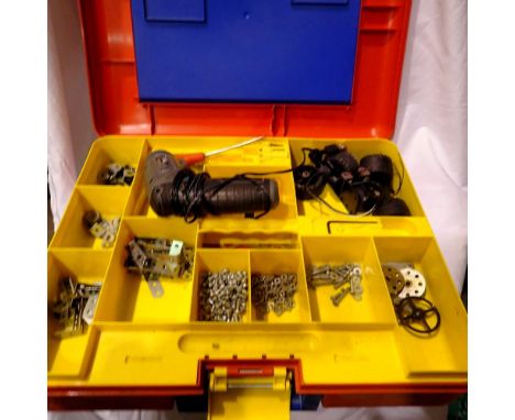 Vintage Meccano box, with contents and a drill. Not available for in-house P&amp;P