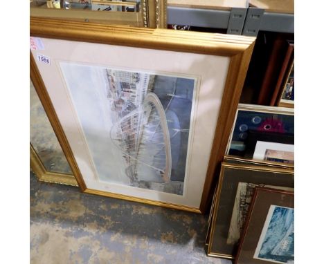 Framed and glazed signed print of The New Bridge On The Tyne &amp; Wear Newcastle. Not available for in-house P&amp;P 
