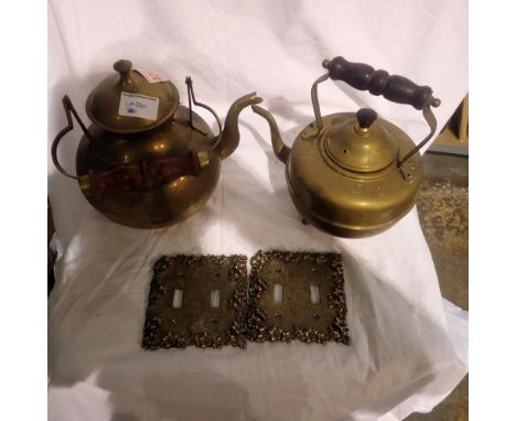 Two copper kitchens largest H: 26 cm, and a metal light switch covers. Not available for in-house P&amp;P