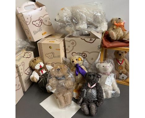 Seven Steiff bears with various ear tags and limited editions