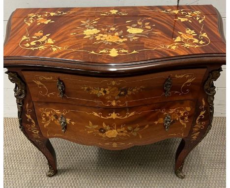 An inlaid satin wood mounted commode with splayed legs (H69cm W80cm D40cm)