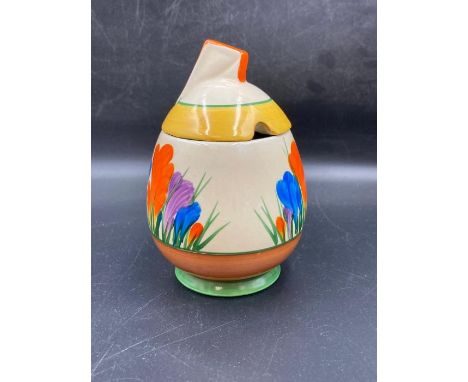 A Clarice Cliff Crocus Bizarre preserve pot.