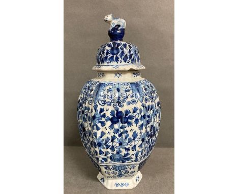 A Blue and White lidded vase with AR (Augustus Rex style ) mark to base(H38cm)