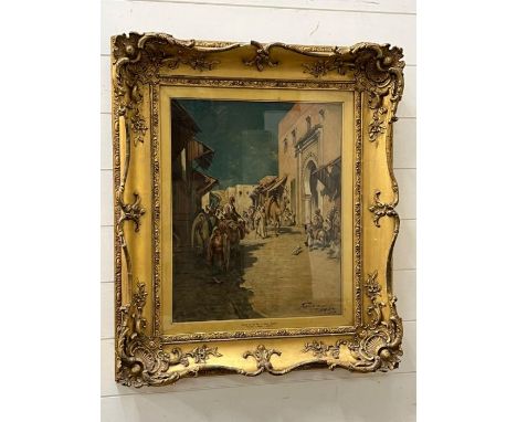 Soc -El - Baba a street scene Tangier 1887 by Pollock S Nisbet ARSA signed lower right 40 cm x 49cm