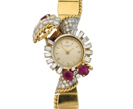 A 1950s 18ct gold Vacheron Constantin cocktail watch,  A 1950s 18ct gold Vacheron Constantin cocktail watch, with hinged pave