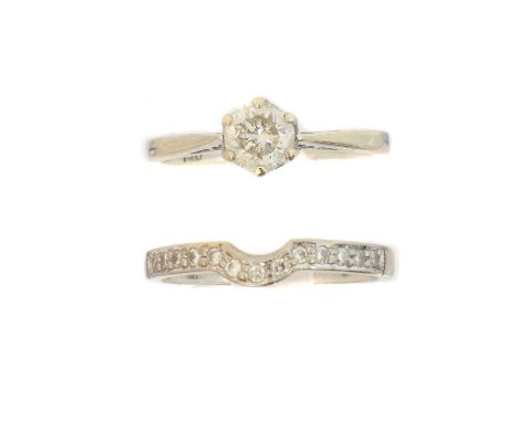 Two 18ct gold diamond dress rings,  Two 18ct gold diamond dress rings, to include a diamond single stone ring together with a