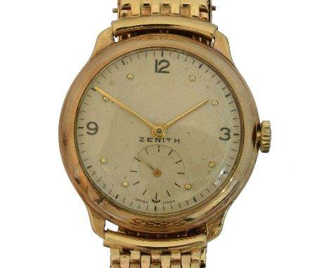 A mid 20th century 9ct gold Zenith wristwatch, A mid 20th century 9ct gold Zenith wristwatch, the signed dial with arabic and