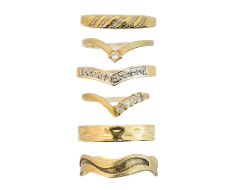 A selection of 9ct gold band rings, A selection of 9ct gold band rings, to include two band rings, and three diamond band rin