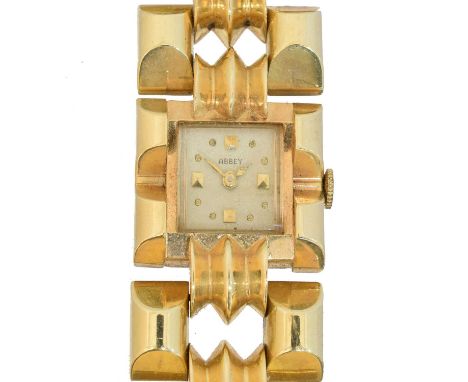 An Abbey bracelet watch, An Abbey bracelet watch, the signed square dial with dot markers, 17 jewel manual wind movement sign