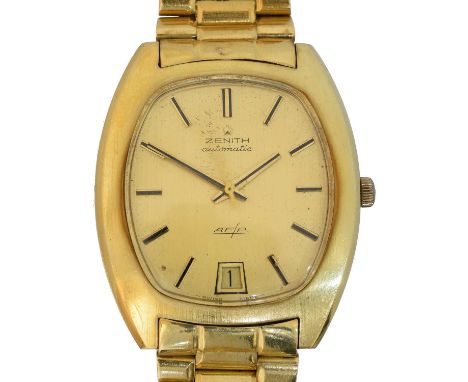 A 1970s 18ct gold Zenith AF/P wristwatch, A 1970s 18ct gold Zenith AF/P wristwatch, the cushion shape signed dial with baton 