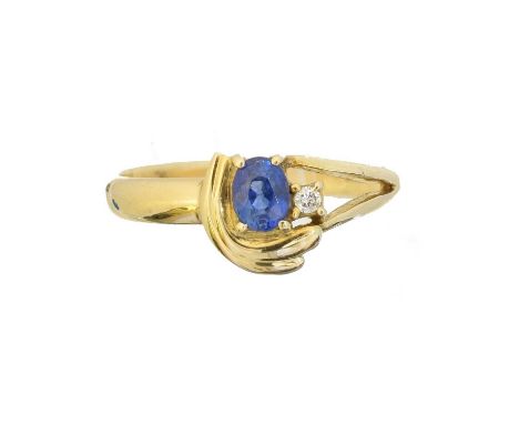 A sapphire and diamond dress ring,  A sapphire and diamond dress ring, the oval shape sapphire with brilliant cut diamond acc