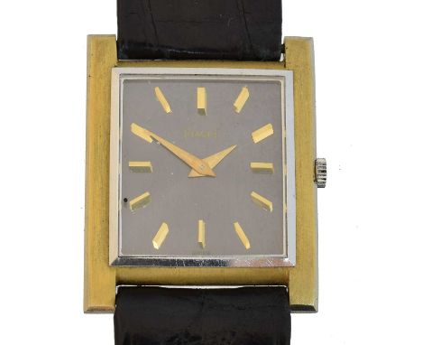 An 18ct gold Piaget wristwatch,  An 18ct gold Piaget wristwatch, ref. 9057,the rectangular signed black dial with baton marke